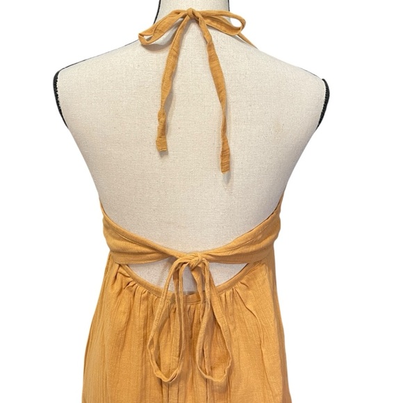 House of Harlow 1960 Mustard Yellow Halter Tie Hippie Boho Summer Maxi Dress S - Picture 9 of 13
